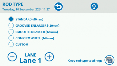 Rod Type Menu: In this menu, you can select the type of rod, enlarger or complex wheel used to perform the experiment