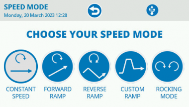 Speed Mode Menu: choose between different speeds for your RotaRod experiment